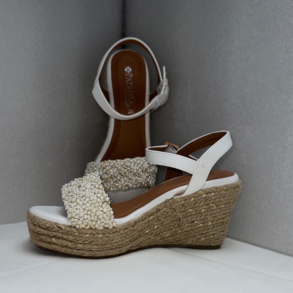 Patrizia sz 7.5 (38) White, golden, pearl espadrilles wedges NWOT